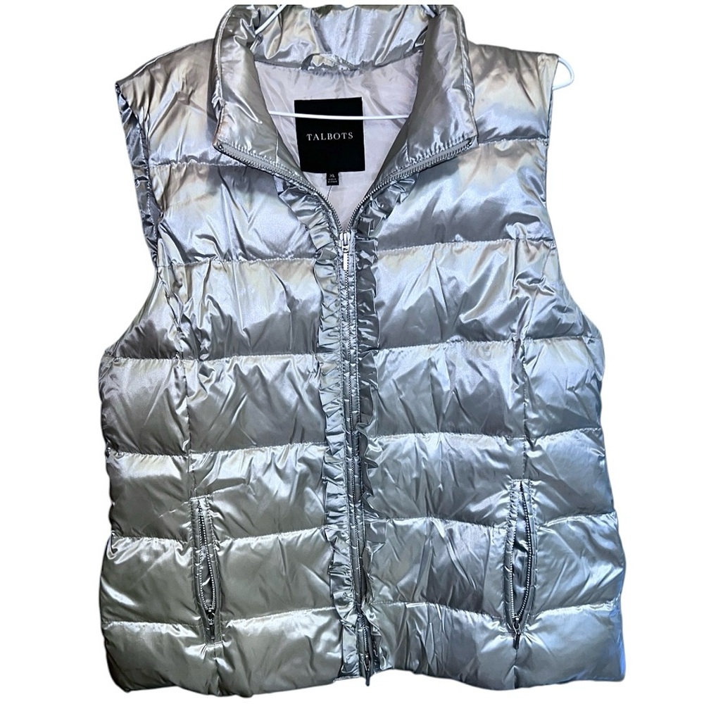 Talbots Metallic Silver Quilted Puffer Vest